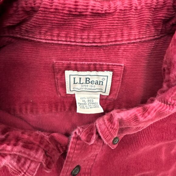 LL Bean Shirt Mens XL Red Corduroy Button Up Long Sleeve Front Pocket - Picture 5 of 12